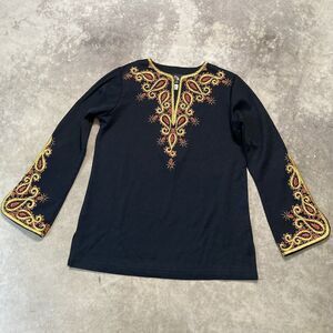 Bob Mackie Top Womens XS Long Sleeve Embroidered Black Vintage‎ Wearable Art